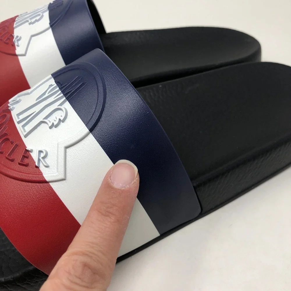 Moncler Basile Rubber‎ Slide Sandal Mens 41 US 8 Black Stripe Beach Summer